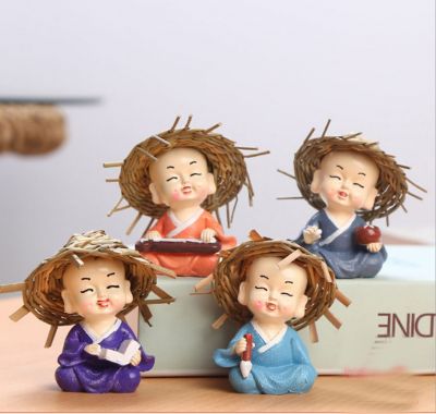 Combo 4 Chú Tiểu Cầm Kỳ Thi Họa | Trang Trí Phòng Thờ | Đồ Phong Thủy Ý Nghĩa | Quà Tặng Bình An | Decor Tượng Chú Tiểu Mini | Vi Tính Hóc Môn