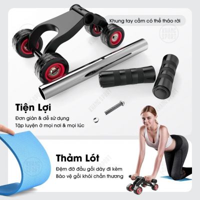 Con Lăn 4 Bánh | Con Lăn tập bụng 4 bánh Con lăn tập bụng 4 bánh siêu chắc tặng kèm thảm
