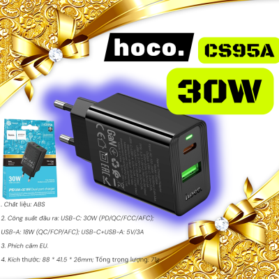 Củ sạc Cốc sạc Hoco CS95A Leader PD30W+QC3.0 MỚI (EU)