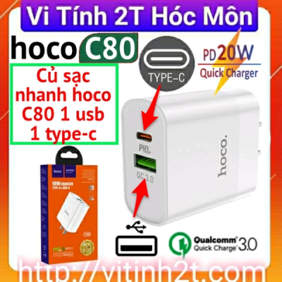 Củ Sạc Nhanh 2 Cổng CAO CẤP Cốc Sạc Hoco C80/C80A Sạc 3.0 PD