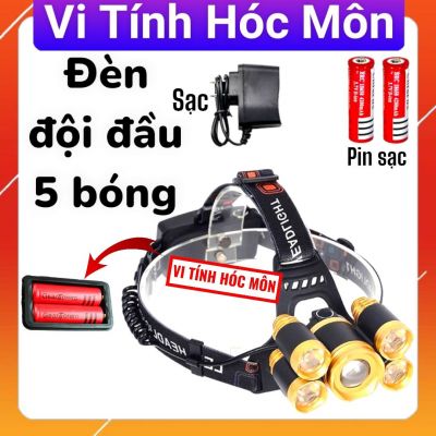 Đèn Pin Đội Đầu 5 Bóng Siêu Sáng Chống Nước Kèm Sạc( kèm ảnh thật )