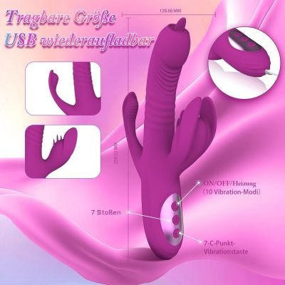 Máy rung điểm G 4 trong 1 hình thỏ  | Vibrator kích thích âm vật và điểm G | Lưỡi liếm xoay rung đẩy thụt | 10 chế độ rung mạnh | 7 chế độ xoay thu vào | Chất liệu silicone cao cấp | Có nhiệt làm ấm | Thiết kế cho nữ | Kín đáo an toàn | Sextoy cao