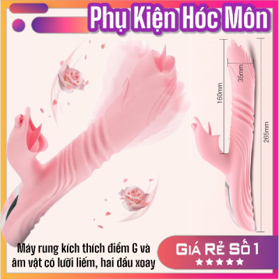 Máy rung kích thích điểm G và âm vật, đồ chơi tình dục có lưỡi liếm, hai đầu xoay