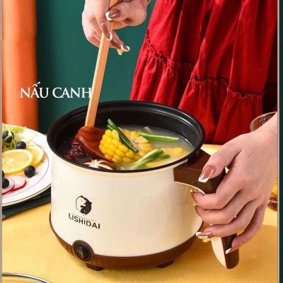 Nồi lẩu điện mini đa năng MANDELI 2 tầng kèm giá hấp dung tích 1.8L chống dính