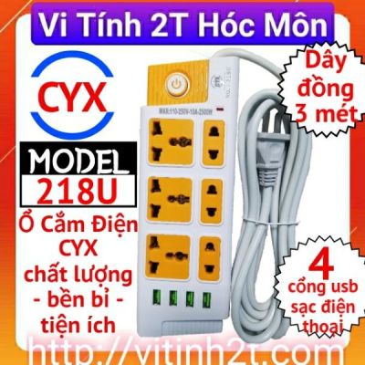 Ổ cắm điện CYX U218 6 lỗ cắm 4 cổng usb sạc nhanh,dây đồng nguyên chất cực tốt