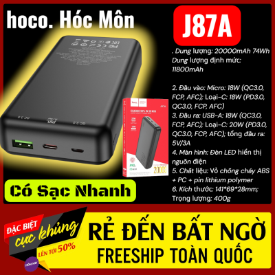 Pin Sạc Dự Phòng Hoco J87A 20000mAh Chính Hãng | Sạc Nhanh PD QC | Dung Lượng Lớn | An Toàn Khi Sử Dụng | Thiết Kế Bền Bỉ | Sạc Nhiều Lần | Tương Thích iPhone Android | Giá Tốt | Bảo Hành Uy Tín | Giao Hàng Nhanh | Phụ Kiện Chính Hãng | Vi Tính Hóc Môn