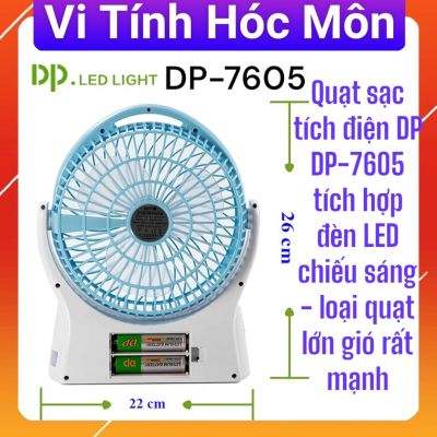 Quạt sạc tích điện DP DP-7605 tích hợp đèn LED chiếu sáng – loại quạt lớn gió rất mạnh