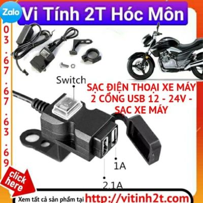 SẠC ĐIỆN THOẠI XE MÁY 2 CỔNG USB 12 - 24V - SẠC XE MÁY
