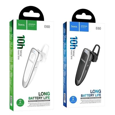 Tai nghe bluetooth Hoco E60, tai nghe bên có mic đàm thoại, 10h nghe nhạc, nút điều chỉnh âm lượng.
