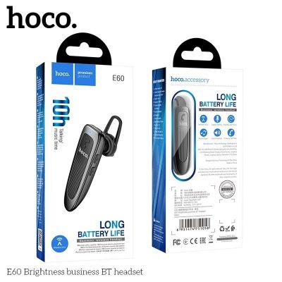 Tai nghe bluetooth Hoco E60, tai nghe bên có mic đàm thoại, 10h nghe nhạc, nút điều chỉnh âm lượng.