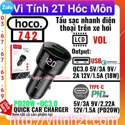Tẩu sạc nhanh điện thoại trên xe hơi hoco z42 QUICK CAR CHARGER PD20W + QC3.0