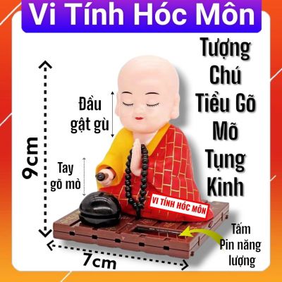 Tượng chuyển động may mắn Thầy Chùa Gõ Mỏ Tụng Kinh trang trí xe hơi Tượng Chú Tiểu Gõ Mõ Tụng Kinh