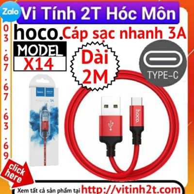 (TYPE C) Cáp sạc nhanh 3A dài 2 mét hoco x14 chính hãng hóc môn