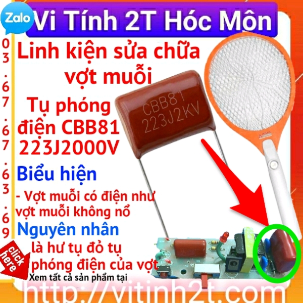 Tụ Đỏ CBB81 2000V 223J 0.022uF - Sửa Chữa Vợt Muỗi Điện