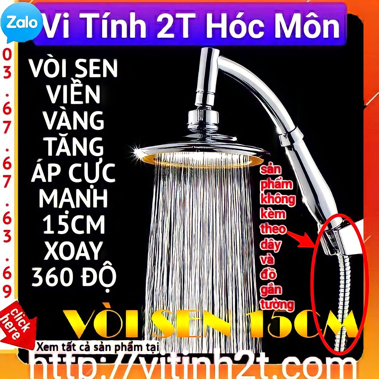 VÒI SEN VIỀN VÀNG TĂNG ÁP CỰC MẠNH 15CM XOAY 360 ĐỘ